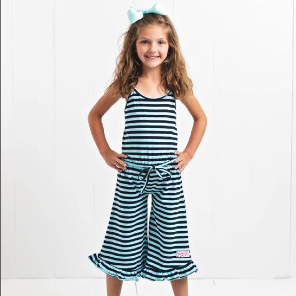 Ruffle Girl Navy Stripe Ruffle Capri Romper